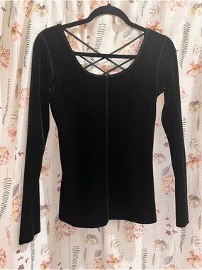Frapp Black Velvet Long Sleeve Top with Crisscross Back Straps